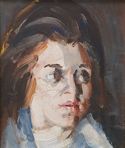 Harold Riley (1934-2023), oil on board, Portrait of a Girl, unsigned, 24 x 19cm. Condition - good